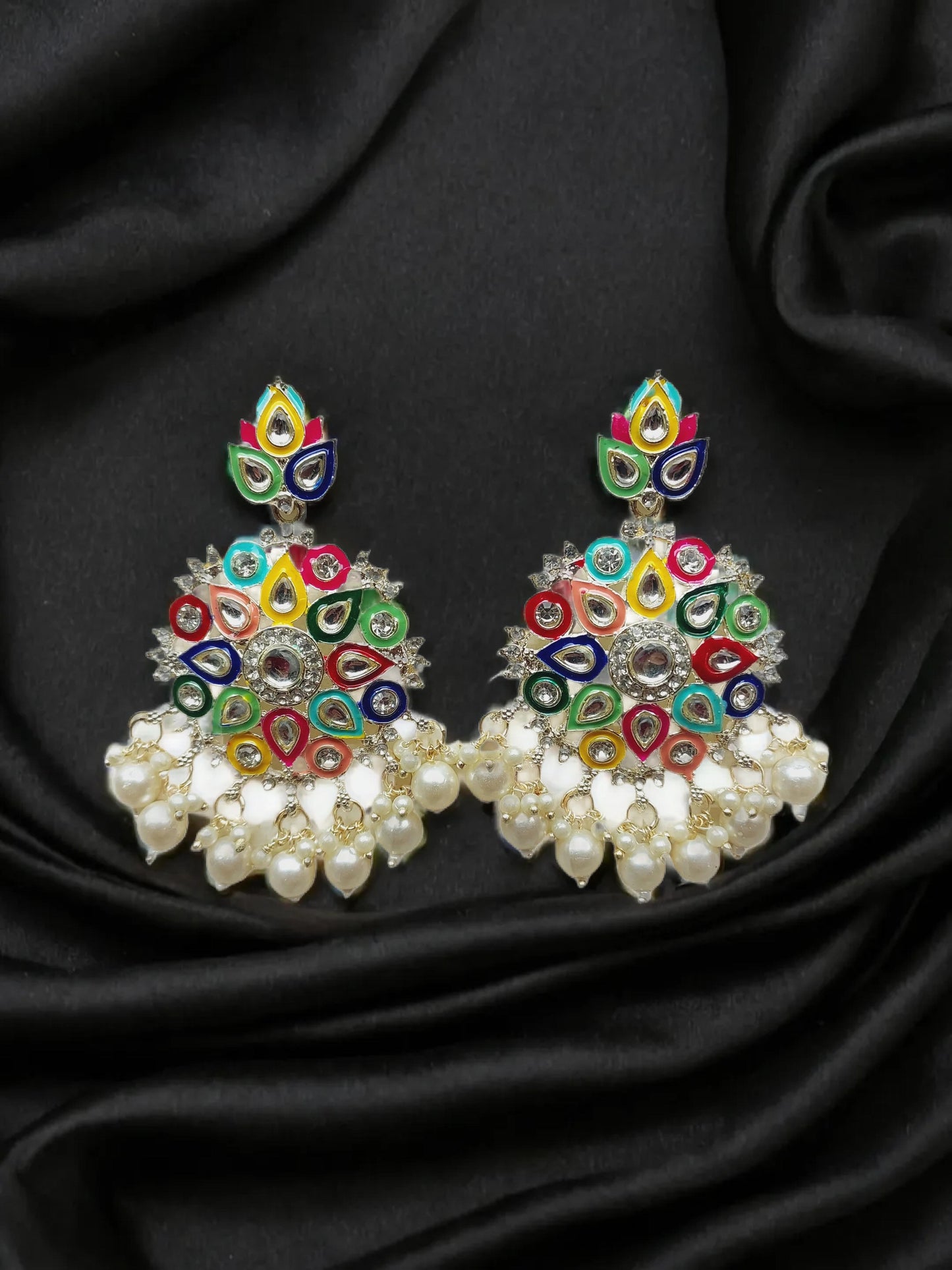 Ornafy Vibrant Multicolored Earrings with Hanging Pearls